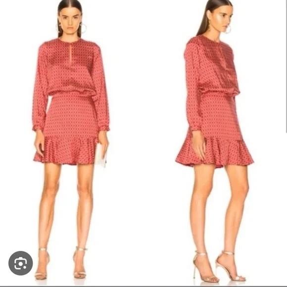 Alexis Red Patterned Long Sleeve Dress S - Picture 2 of 10